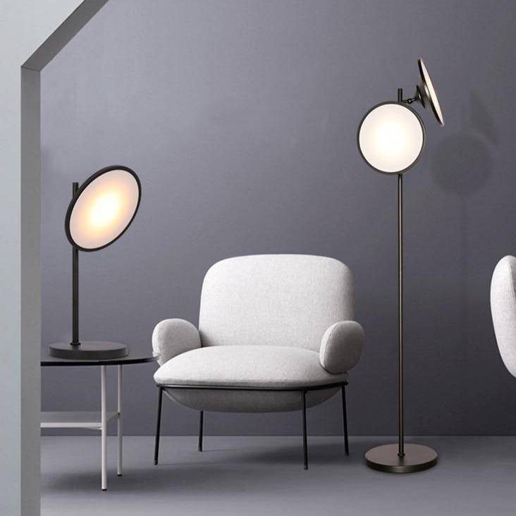 Lampadaire design LED en métal noir avec grand cercle lumineux Nordic - vue 4 sur 8