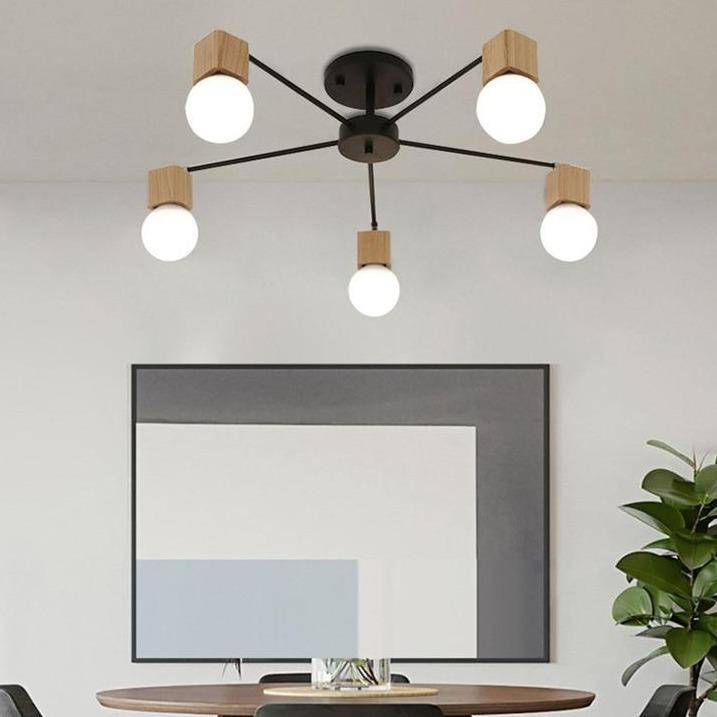 Plafonnier LED en bois et métal à une ou plusieurs lampes