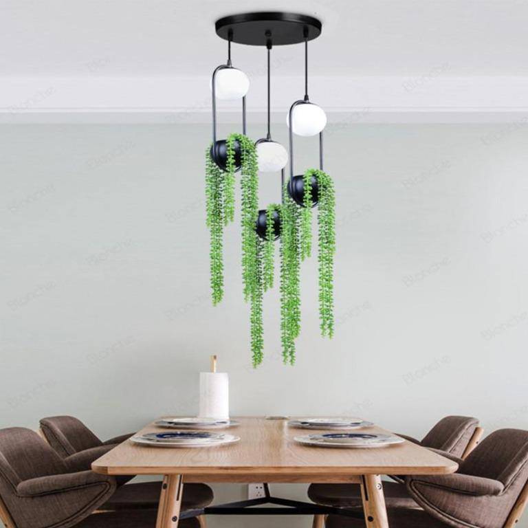 Suspension design LED avec boule en verre et fleurs suspendues - vue 5 sur 7
