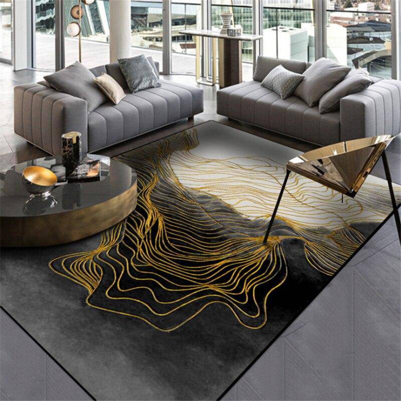 Tapis rectangle design noir et blanc à détail doré - vue 6 sur 5