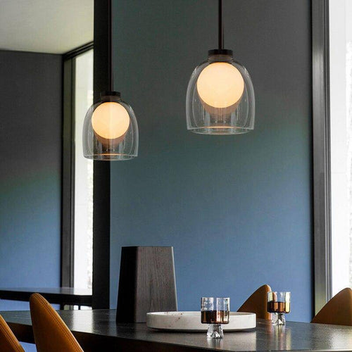 Suspension design en verre fumé avec boule intérieur - vue 9 sur 11