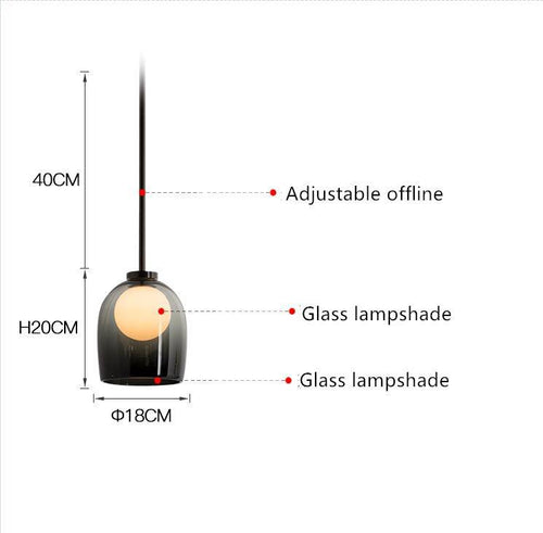 Suspension design en verre fumé avec boule intérieur - vue 6 sur 11