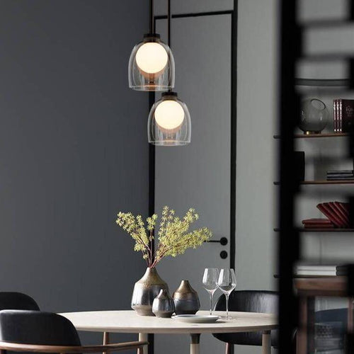 Suspension design en verre fumé avec boule intérieur - vue 7 sur 11