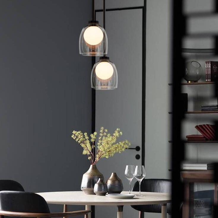 Suspension design en verre fumé avec boule intérieur - vue 6 sur 11