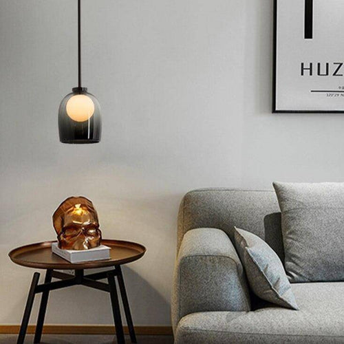 Suspension design en verre fumé avec boule intérieur - vue 3 sur 11