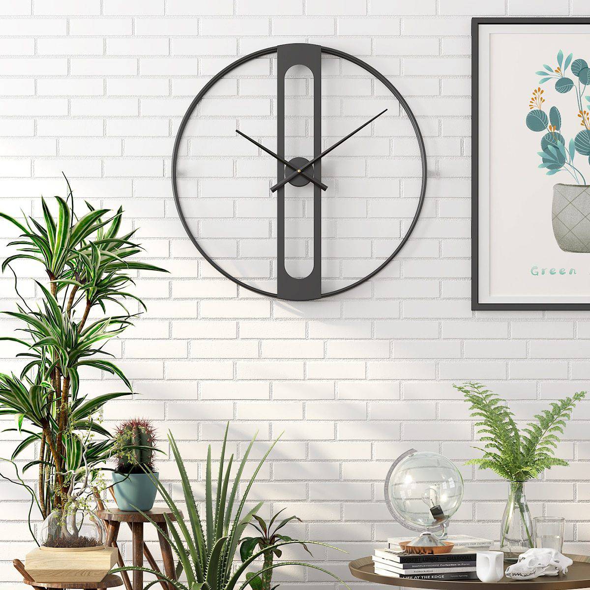 Horloge murale design rond en métal rétro 50cm Garden - vue 2 sur 6