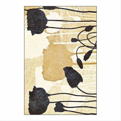 Tapis rectangle beige à fleurs noires Flower