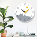 Horloge murale ronde avec dessin ville et lune jaune 30cm