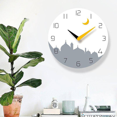 Horloge murale ronde avec dessin ville et lune jaune 30cm - vue 2 sur 4