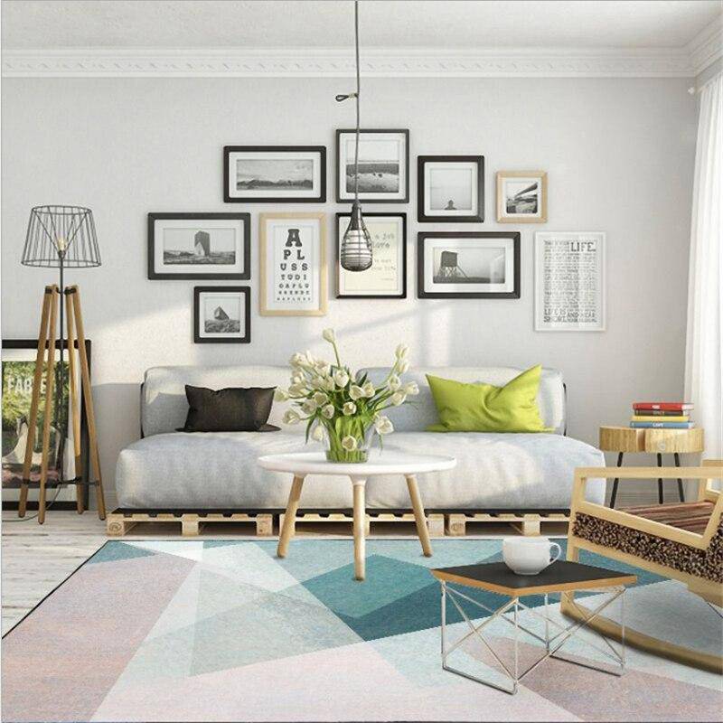 Tapis rectangle géométriques rose et bleu - vue 4 sur 5