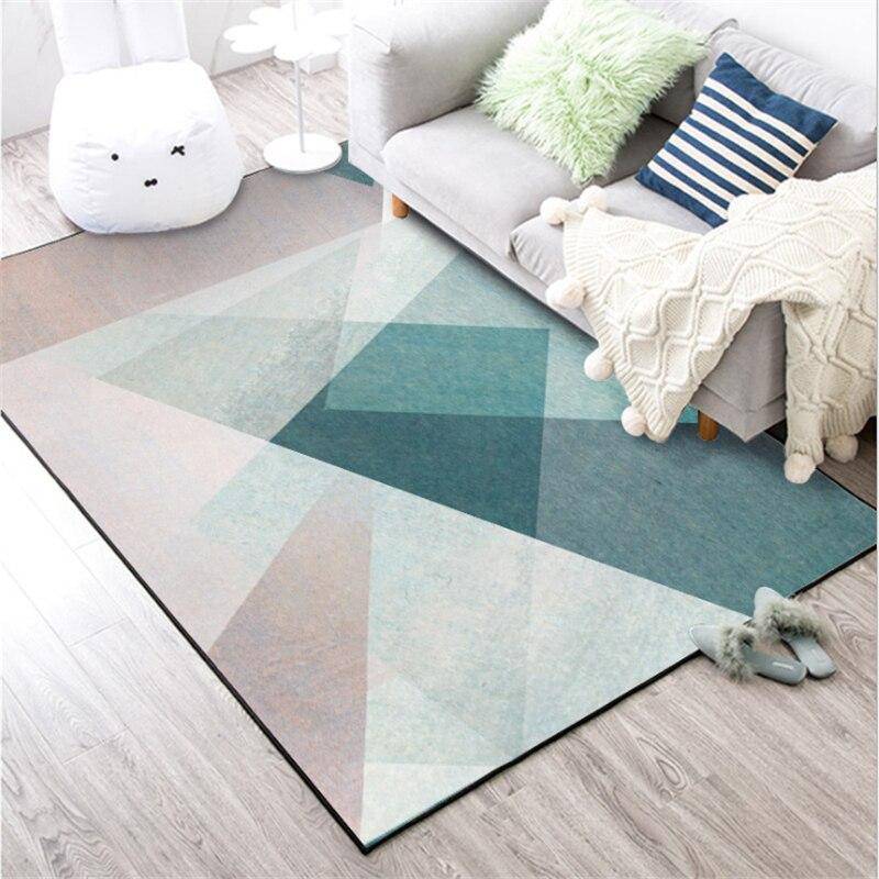 Tapis rectangle géométriques rose et bleu - vue 3 sur 5