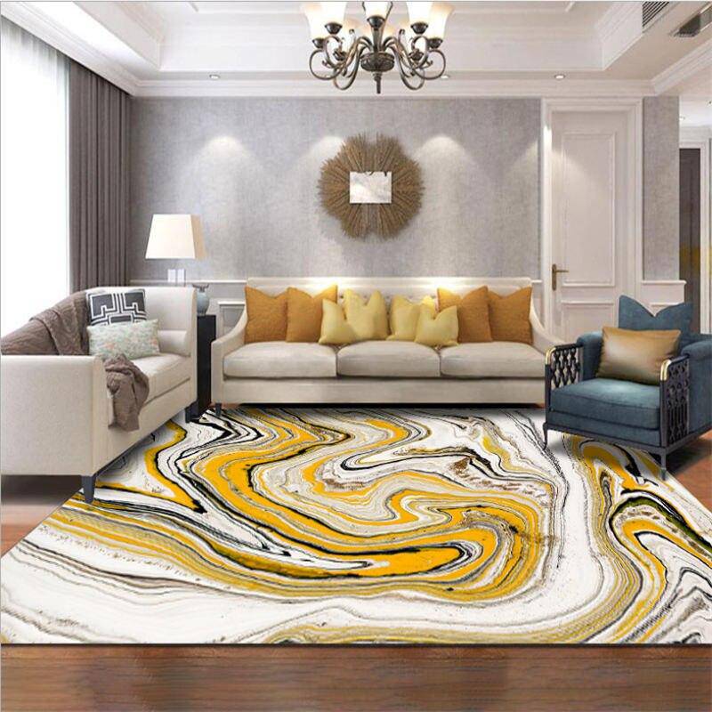Tapis moderne rectangle blanc et jaune style abstrait