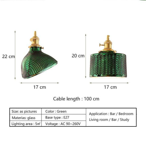 Suspension rétro LED avec abat-jour en verre rétro vert Yuja - vue 8 sur 7