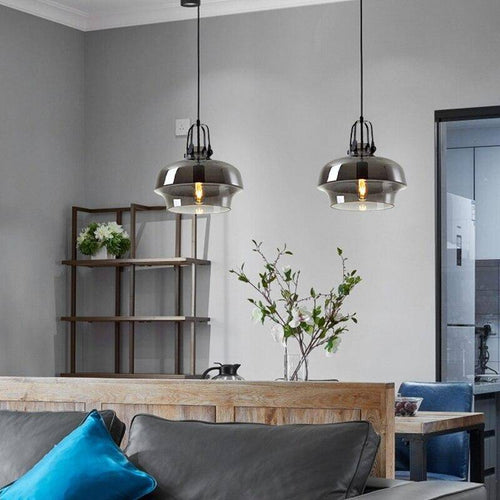 Suspension design LED en verre fumé arrondi style Hang - vue 4 sur 6