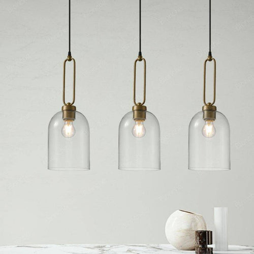 Suspension design LED en verre arrondi et anneau doré - vue 3 sur 7
