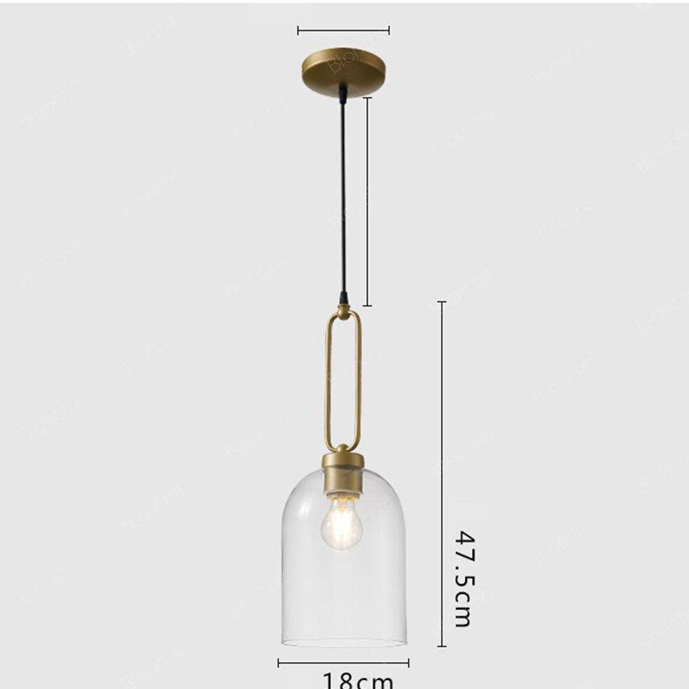 Suspension design LED en verre arrondi et anneau doré - vue 6 sur 7