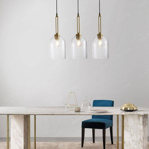 Suspension design LED en verre arrondi et anneau doré - vue 5 sur 7