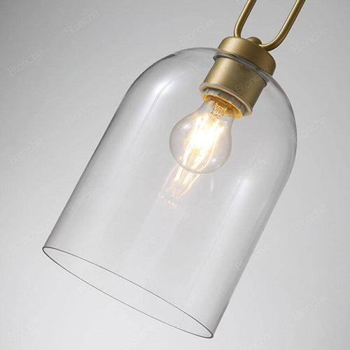 Suspension design LED en verre arrondi et anneau doré - vue 7 sur 7
