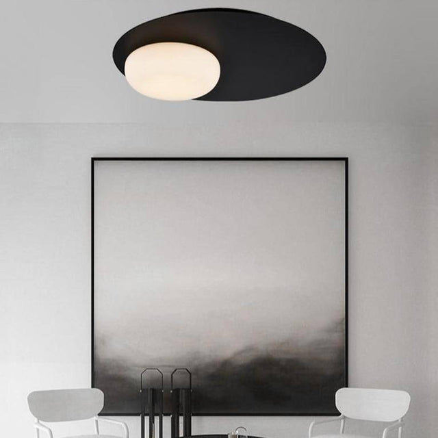 Suspension design à LED avec disque en métal noir style Ruban Loft