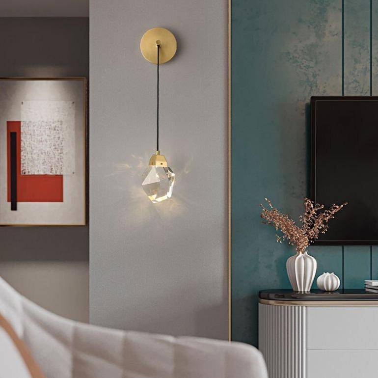 Applique murale design à LED dorée avec verre cristal luxury - vue 4 sur 5