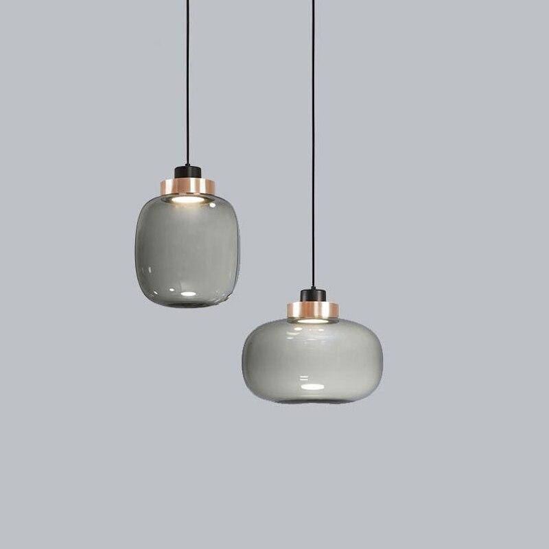 Suspension design LED avec sphère en verre et cercle cuivré - vue 6 sur 8