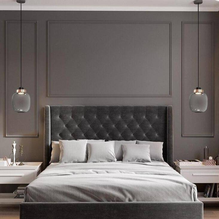 Suspension design LED avec sphère en verre et cercle cuivré - vue 4 sur 8