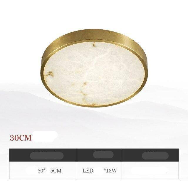 Plafonnier design LED rond en marbre avec bords dorés