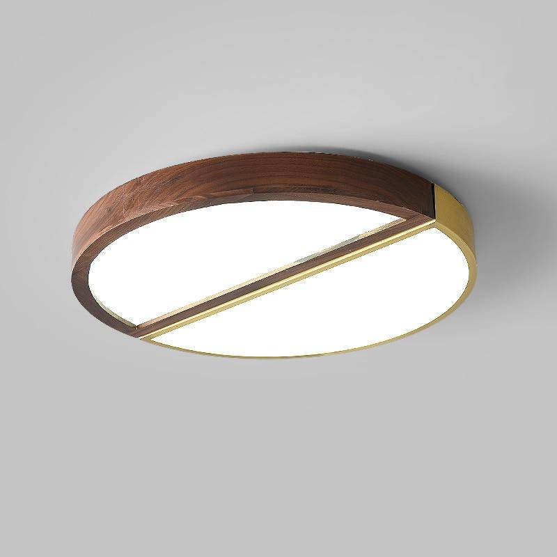Plafonnier design à LED rond en bois et métal doré - vue 7 sur 7
