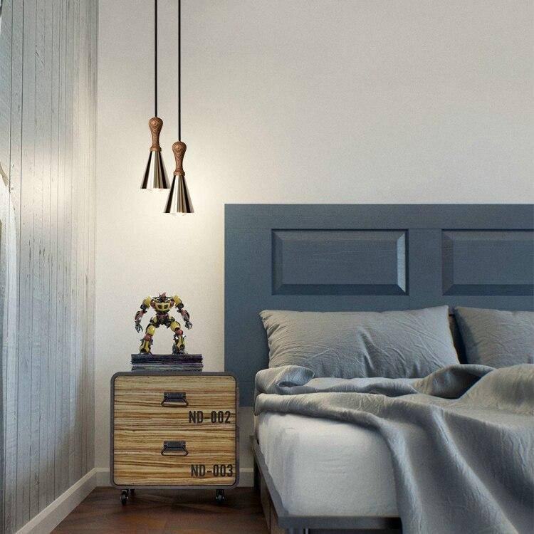 Suspension design LED en bois avec abat-jour conique métal Creative - vue 2 sur 9