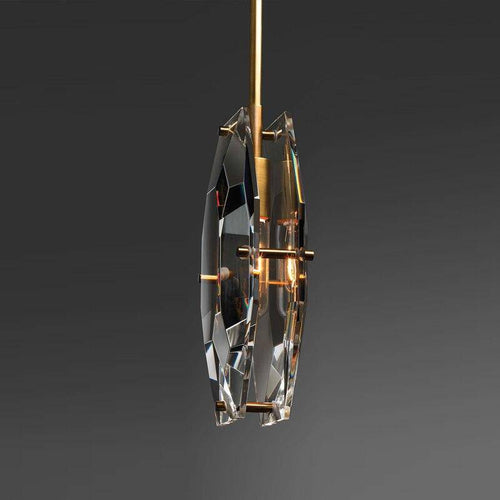 Suspension design LED avec verre en forme de crystal et tige dorée Loft - vue 6 sur 5