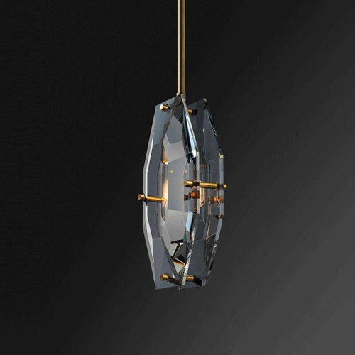 Suspension design LED avec verre en forme de crystal et tige dorée Loft - vue 4 sur 5