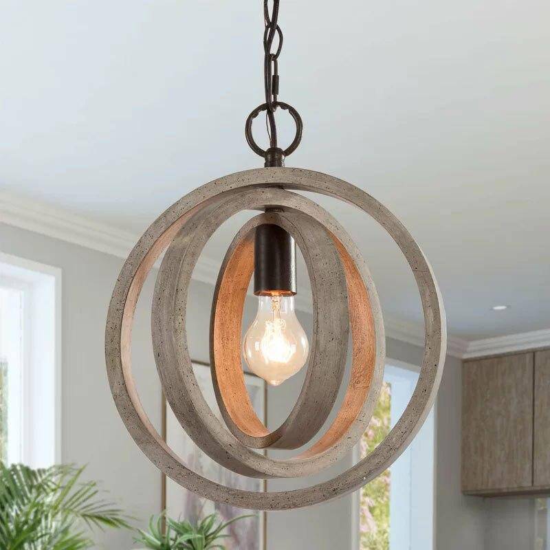 Suspension design LED avec plusieurs cercles en bois rétro - vue 3 sur 3