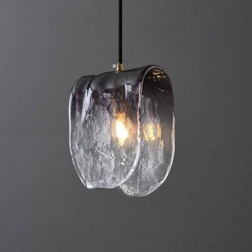 Suspension design LED dorée avec abat-jour en tuile de verre - vue 3 sur 7