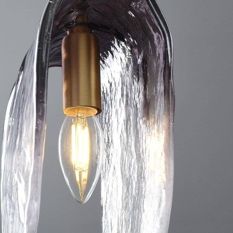 Suspension design LED dorée avec abat-jour en tuile de verre - vue 4 sur 7