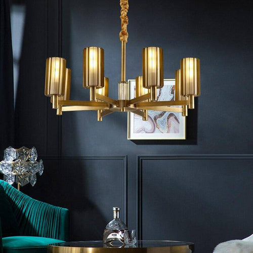 Lustre design LED en métal avec plusieurs abat-jours dorés Luxury - vue 3 sur 8