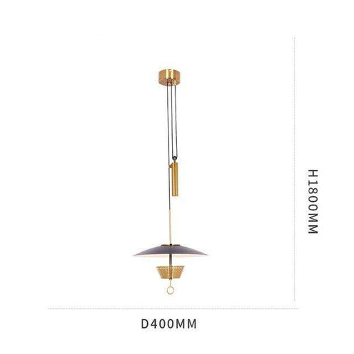 Suspension design LED dorée avec abat-jour chapeau noir