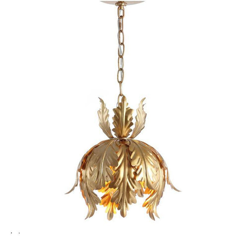 Suspension design LED en métal style feuilles dorées - vue 3 sur 3