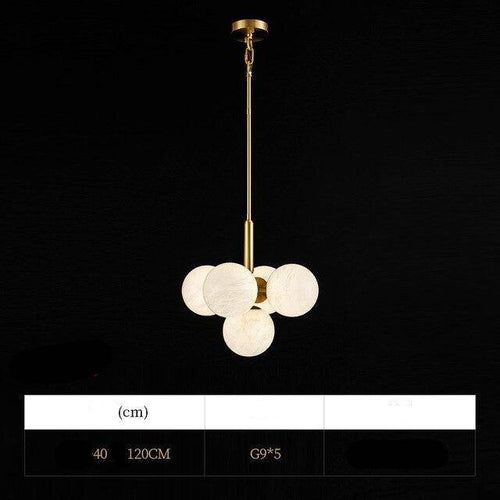 Suspension design LED dorée avec boules en marbre - vue 6 sur 5