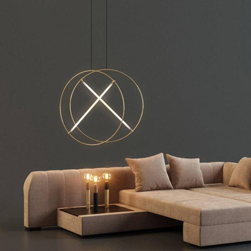 Suspension design LED avec cercle doré et tube lumineux Creative - vue 3 sur 5