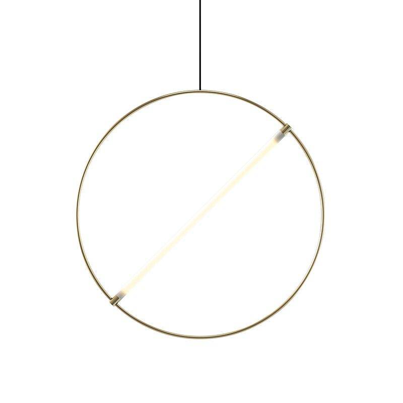 Suspension design LED avec cercle doré et tube lumineux Creative - vue 3 sur 5