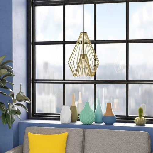 Suspension moderne LED en cage métal design doré