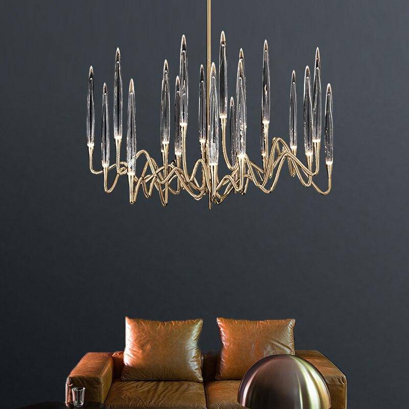 Lustre design LED avec tiges dorées et verre style Hotel - vue 5 sur 11