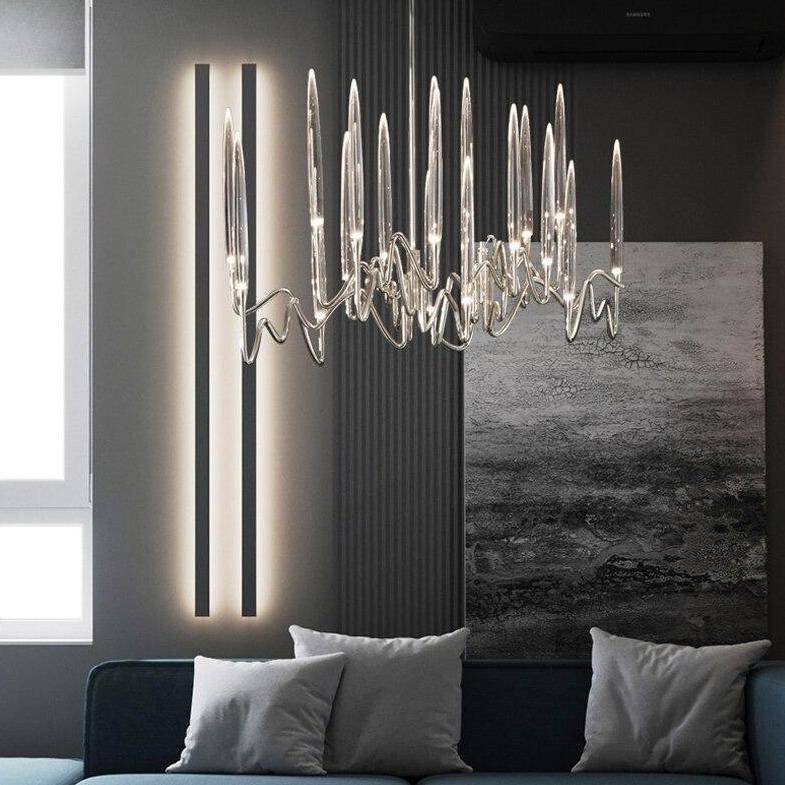 Lustre design LED avec tiges dorées et verre style Hotel - vue 3 sur 11