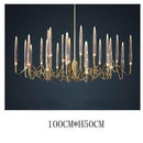 Lustre design LED avec tiges dorées et verre style Hotel