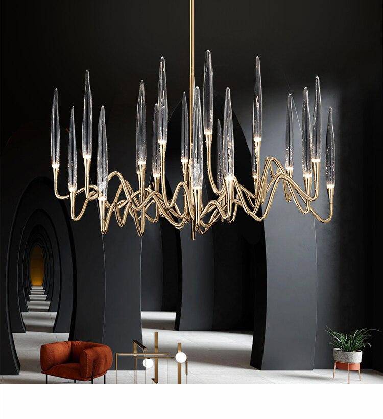 Lustre design LED avec tiges dorées et verre style Hotel - vue 4 sur 11