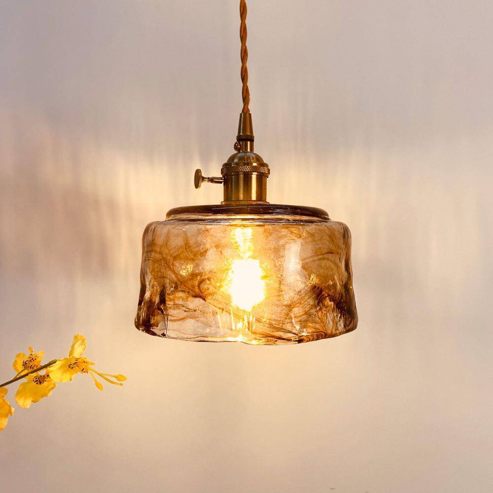 Suspension design à LED avec abat-jour en verre cuivré rétro - vue 4 sur 6