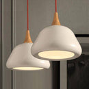 Suspension moderne LED avec abat-jour bois et métal blanc