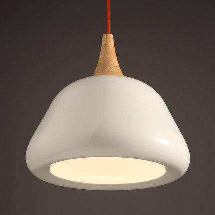 Suspension moderne LED avec abat-jour bois et métal blanc - vue 4 sur 4