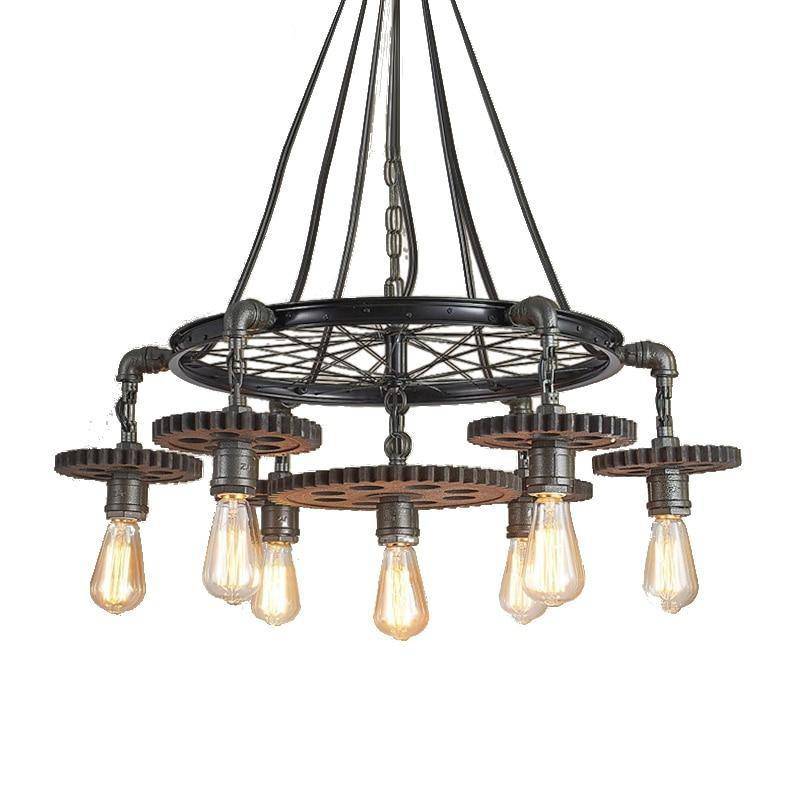Lustre rétro LED avec ampoules Edison et engrenages industriels - vue 6 sur 6