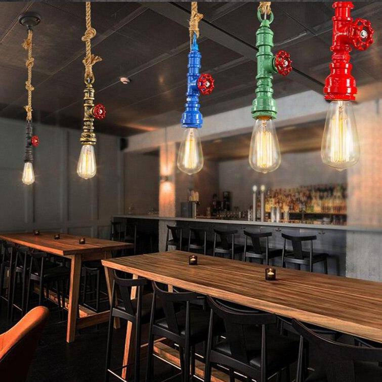 Lustre industriel LED avec plusieurs abat-jours cage en métal coloré